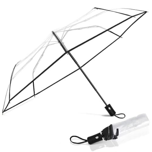 QOTSTEOS Clear Foldable Umbrella, Auto Open Close 8 Ribs Transparent Windproof & Compact Travel Umbrellas, Outdoor Fashionable Clear Canopy Rain Umbrella, Lightweight — view 4