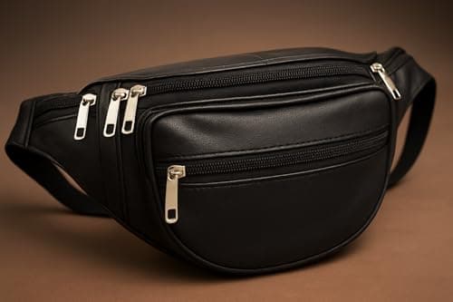 ODS:UK® Real Leather Bum Waist Bag Travel Holiday Money Belt Pouch Black Change BUMBAG (Black - Style 2) — view 2