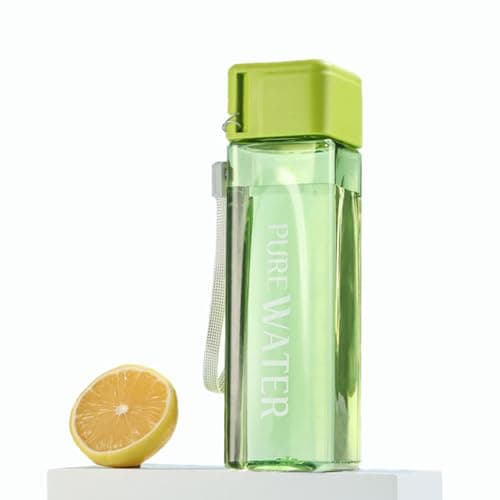 ANMEISH Sports Water Bottle 500ml, Green Plastic Portable Square Water Bottle with Lid, Leak-Proof Reusable Drink Bottle for Sports,Hiking,Gym,Fitness,Outdoor,Cycling,Men & Women