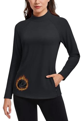 TACVASEN Thermal Tops Women Fleece Lined Shirt Women Thermal Base Layer