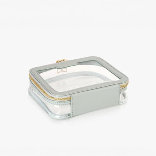 Vegan Leather Toiletry Organizer - Clear PVC Zippered Makeup Bag for Travel & Bathroom - Men & Women (Grey/Blue) — view 5