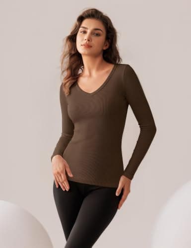 Harlamvar Women's Thermal Long Sleeve Tops V Neck Soft Warm Base Layer Top — view 4