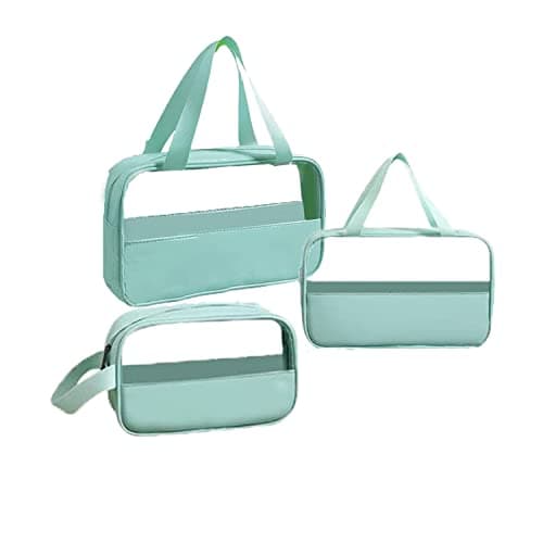 3-Pack Toiletry Bags,Clear Waterproof PVC+PU Travel Wash Bags with Handle-Large Capacity Cosmetic Bag,Unisex (Mint Green)