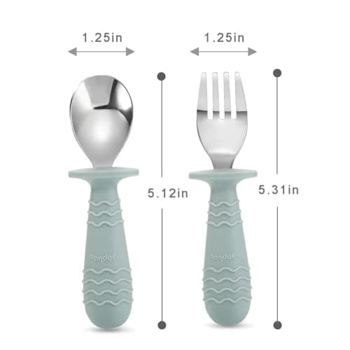 PandaEar 6 Pieces Baby Toddler Silicone Stainless Steel Utensils Silverware Spoon Fork for Baby Toddler BPA Free with Silicone Holding Anti-Choke Design (Blue Pink White) — view 5
