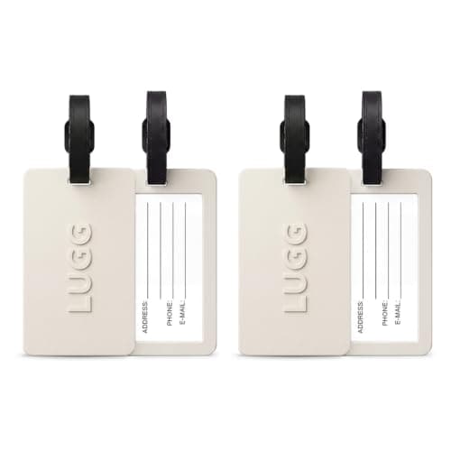 LUGG 2 Pack PVC Luggage Tags for Suitcases - Bright Colours for Easy Identification, Flexible and Tear Resistant, Secure Attachment with Clear ID Slot, Lightweight Travel Bag Tags - Stone