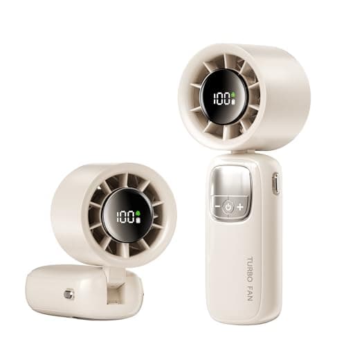 Refluxe Mini Handheld Portable Fan, Personal USB Hand Held Fan, Rechargeable Battery Operated Fan with LED Display and 100 Speeds for Travel, Outdoor, Vacation, Office (Khaki)