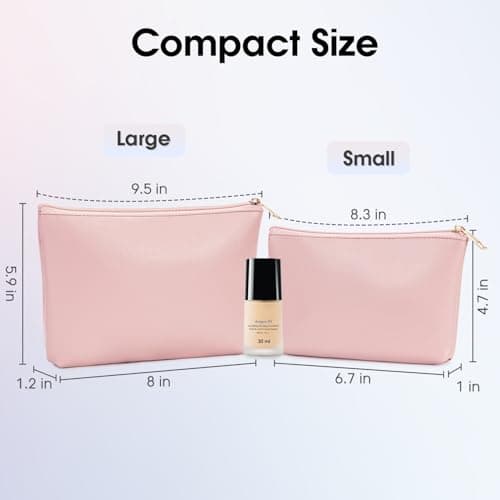 Small Makeup Bag for Handbag 2 Pack Vegan Leather Cosmetic Bag for Purse — view 2
