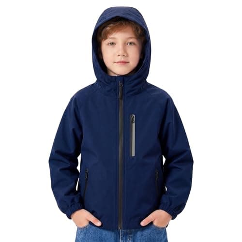 FILOWA Waterproof Raincoat Boys Hooded Rain Jacket, 13-14 years, Navy