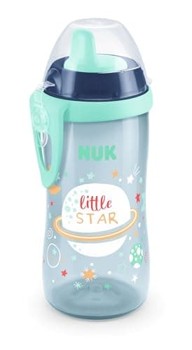 NUK Kiddy Cup Night Toddler Cup | 12+ Months | 300 ml | Leak-Proof Toughened Spout | Glow in the Dark | Clip & Protective Cap | BPA-Free | Blue