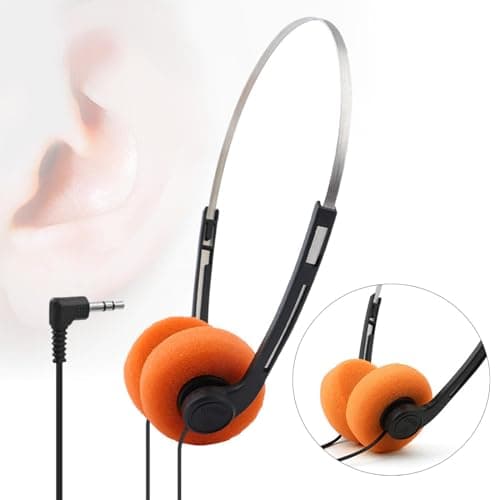 AsrMyjcx Retro Style Headphone Photo Props Lightweight Headband Earphone for Fitness Travel Take A Plane Adults, Orange — view 6