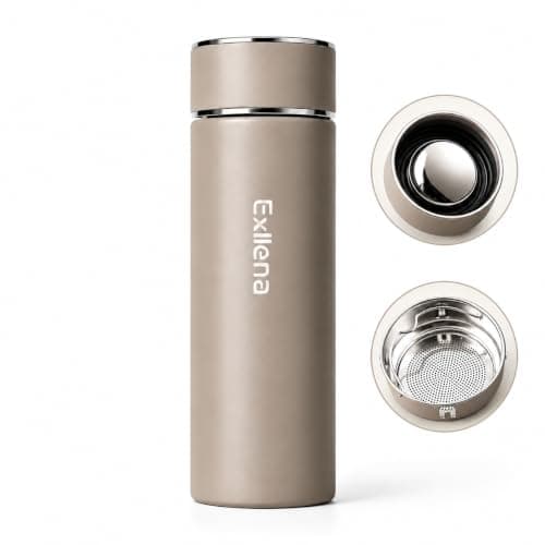 【Upgraded】 Exllena Small 500ml Water Bottle for Handbag – Small Flask for Hot & Cold Drinks, Perfect Small Insulated Water Bottle for Travel, Milk, Coffee...(Brown)