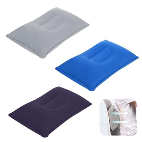 KUIZHEN 3Pcs Inflatable Pillow, 22 x 34cm Camping Pillow in Flocked Fabric