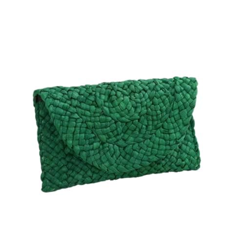 Gyios Straw Shoulder Bag Turquoise Thick‑knit Raffia Envelope Clutch Bag, Fold‑over Hand‑held Purse For Beach Vacation Evening Parties-khaki — view 4