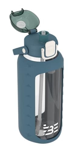 Be-Active Glass Water Bottle 2.2 Litre with Times to Drink - Borosilicate Glass – Motivational bottles - BPA Free (Blue) — view 4