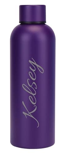 Personalised Engraved with Any Name Double Wall Insulated Water Bottle 500ml 17.5oz Hot Cold 5 Colours Available (Purple)