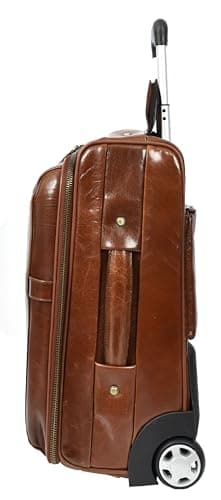 Genuine Leather Suitcase On Wheels Cabin Size Trolley Travel Bags Bourse (Chestnut) — view 3
