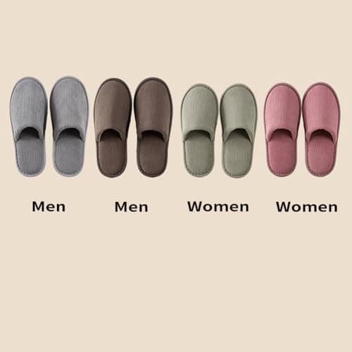 EQLEF 2 Pairs Washable Guest Slippers for Home, Hotel & Travel Premium Corduroy Indoor Slippers Non-Slip Lightweight Spa Slippers for Women and Men (Gray and brown for Men in UK size 6-9) — view 5