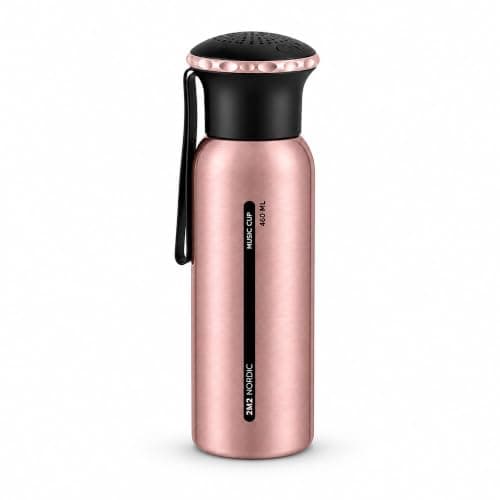 On the Go Hydration & Entertainment Rose Gold 460ml Stainless Steel Water Bottle with Bluetooth Speaker.