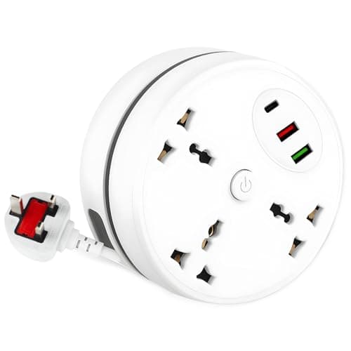 Rppiup Extension Lead With USB Slots, Security Upgrade 2.8m Plug Extension Socket With 3-Outlet Surge, 2500w 10a Multi Power Strip, 1 Pd+2 USB Ports, Rollable Retractable Travel Extension Lead