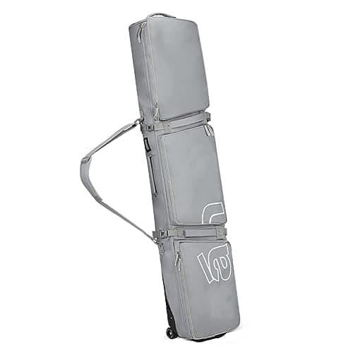 HMWOKPOT Rolling Double Ski Bag for Air Travel - Padded Ski Bag with Wheels & Reinforced Double Padding Fits 2 Sets of Skis,Grey,155x36cm