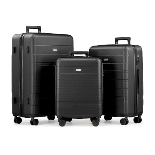 VonHaus Suitcase Set - Black Luggage Set for Travel - 3 Piece Lightweight ABS Hard Shell Suitcases - Telescopic Handle & Double Spinner Wheels - TSA Lock & Anti-Theft Zip - Large, Medium & Cabin Bag