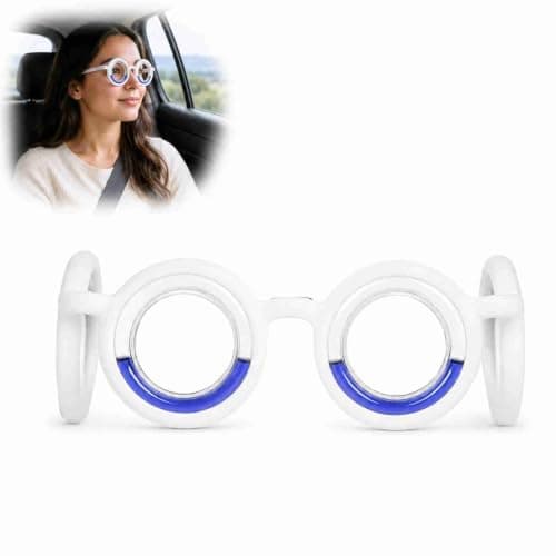 Motion Sickness Glasses, Liquid Ring Lens, Foldable Travel Design, Blue