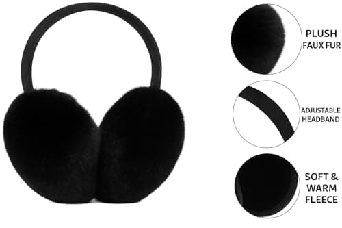 HIFSA Ear Muff Wind Protection Fur Ear Warmers Comfortable Thermal Earmuffs Soft Adjustable Black Classic Fleece Fluffy Muffs for Ladies Outdoor Men Winter Head Cover Accessories (Pack of 1) — view 3