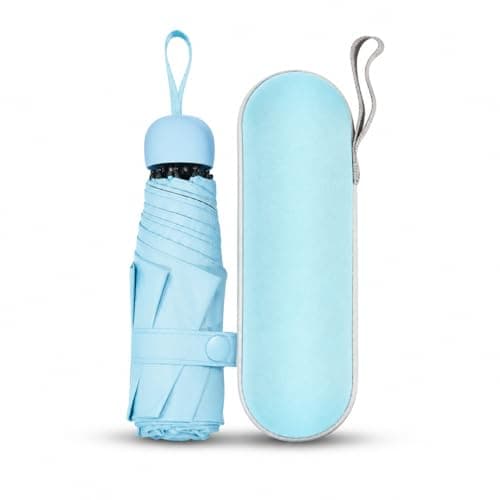 Mini Folding Umbrella with Case, Pocket Sized Lightweight Portable Umbrella, Light Compact Rain Umbrella for Travel Outdoor Daily Use, Small Sun Rain Pocket Umbrella for Girls and Women men (Blue)