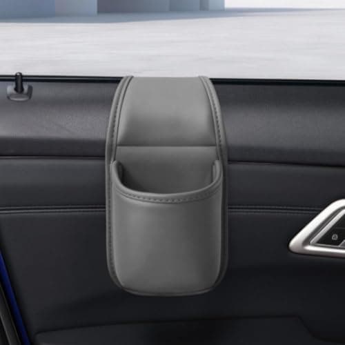 Leather Car Door Storage Pocket Double-layer Compartments Organizer Grey — view 3