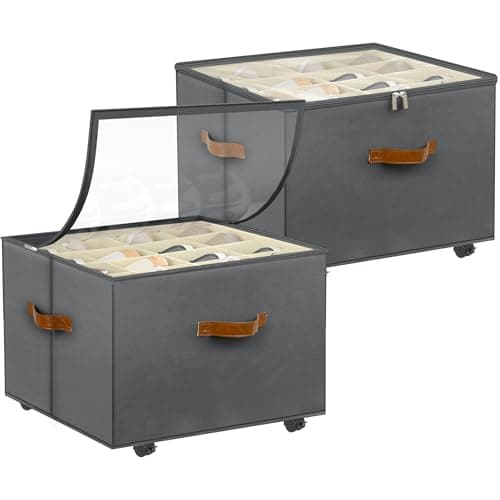 Foyego 2 Pack Shoe Organizer for Closet, Shoe Storage with Wheels, Gray