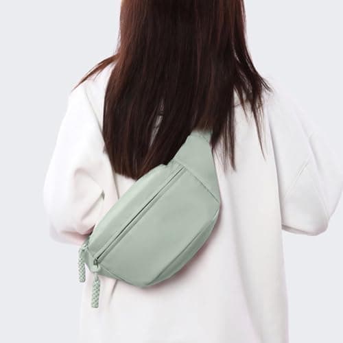 Bumbags for Ladies, Fanny Pack for Women Men with Adjustable Belt, 2-Zipper Pockets, Large Capacity, Lightweight Waist Bag Suitable for Daily Use，A-Green — view 3
