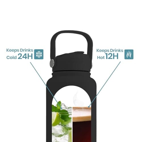 OMNIA NUTRIENTS Vacuum Insulated Stainless Steel Water Bottle, 2 Lids (Straw & Spout) Leakproof, BPA-Free, Reusable Flask Ideal for Travel and Outdoors (Black - 1000 ml) — view 6