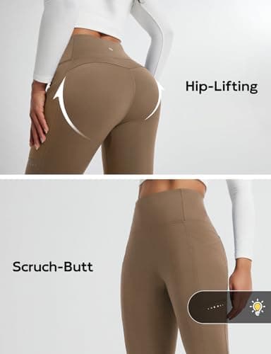 baleaf Women's Thermal Leggings Fleece Lined Winter Running Trousers High Waisted Warm Pants with Cross Pockets Tights for Hiking Brown L — view 5