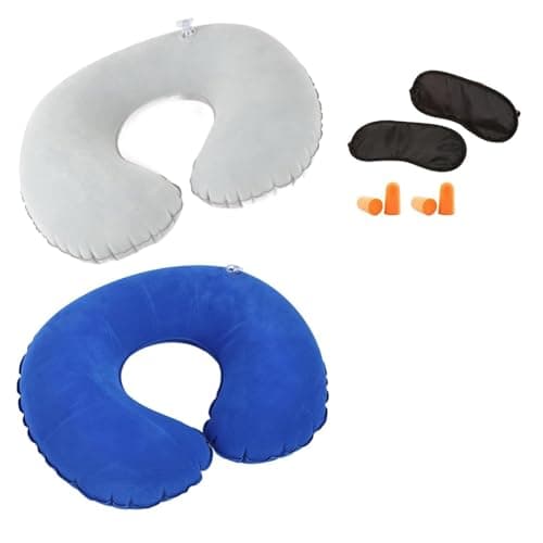 2 Pack Inflatable Neck Pillow for Travel - Portable and Comfortable Travel Pillow for Airplane, Neck Support Pillow for Adults and Kids, Easy to Inflate Travel Pillow for Sleeping on Long Journeys