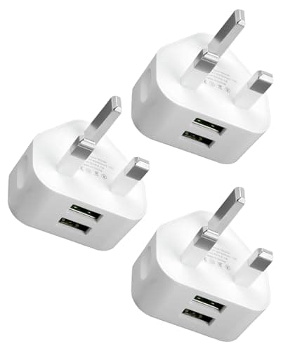 3 Pack Dual Port USB Plug UK Charger 5V/2.1A Compact Mains Fast