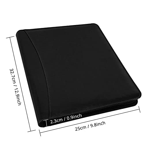 GraduatePro A4 Clipboard Folder Leather Zipped Portfolio Conference Presenter Document with Tablet Business Waterproof Organizer Sleeves Black — view 2
