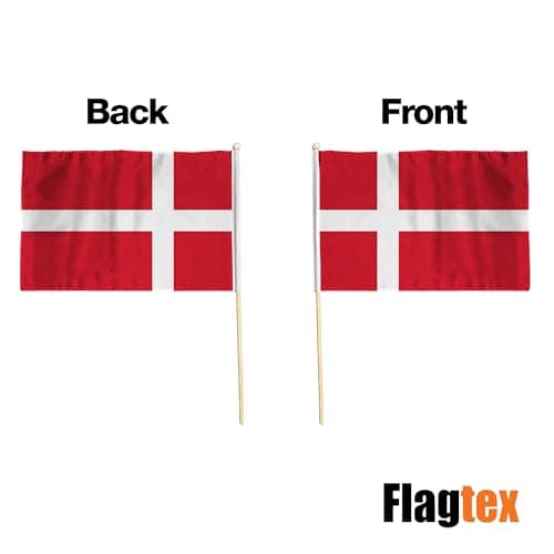 Flagtex Denmark Hand Waving Flag (9x6 Inch) - Premium Wooden Stick Hand Flag 9x6 Inch Natural Wood Pole European Dannebrog Red White Nordic Cross Flag Events Parades — view 6