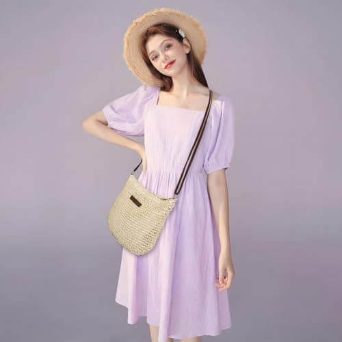 Bototack Straw Bag for Women, Small Summer Beach Crossbody Bag with Zipper and Adjustable Strap, Bohemian Weave Handmade Shoulder Handbags for Holiday Beach Travel (beige) — view 2