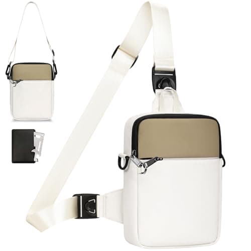 Eshow Cross Body Bag with Zipper Lock RFID Anti Theft Sling Bag Beige