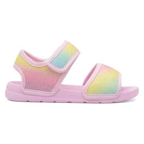 Shoe Zone - Girls Pink Easy Fasten Rainbow Glitter Flat Sandal - Size 10 Child UK - Pink — view 2