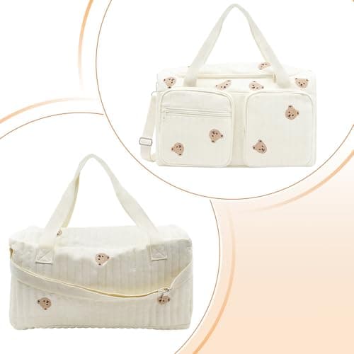 PinDaito Baby Hospital Bag Baby Changing Bag Cotton Large, Hospital Maternity Bag Nappy Bag for Mum, Embroidered Pram Bag with Multiple Pockets, Travel Changing Overnight Tote — view 5