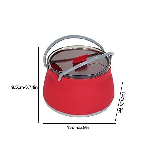 Folding Saucepan, Camp Cookware Hiking Silicone Folding Saucepan Water Kettle With Lid Cookware Travel Camping Pot(Red) — view 2