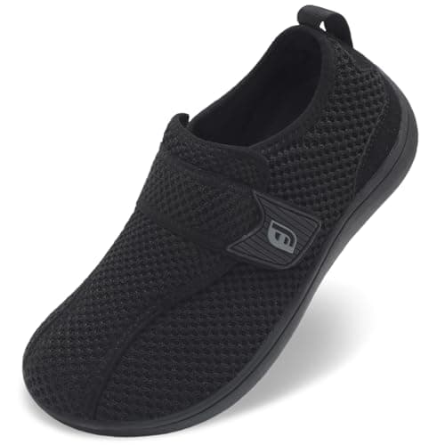Wide Fit Velcro Walking Trainers Women Men Adjustable Zero Drop Shoes (Black, Adult, Women, 10, Numeric, UK Footwear Size System, Wide)
