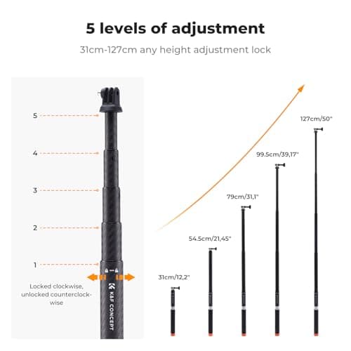 K&F CONCEPT 50"/127cm Carbon Fibre Invisible Selfie Stick for Action Camera — view 3