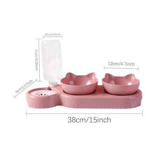 Dog Food Bowls, 15°Tilted Cat Dishes with Automatic Water Dispenser Bottle, Cat Feeding Bowl, 500ml Water Bottle, Pet Dish — view 4
