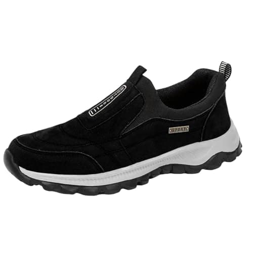 Walking Shoes for Men Outdoor Hiking Orthopedic Shoes Slip-On Waterproof Anti-Slip Lightweight Loafers with Arch Support Fashion Low-top Sneakers (Black, 4)
