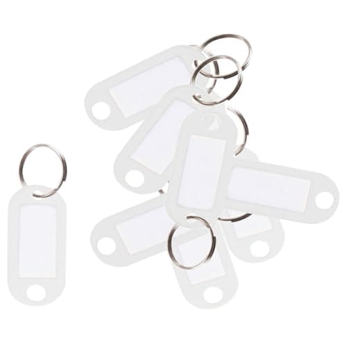 D.RECT Key Tags 10 Pcs - Plastic Keyring Tags with Loops - Key Ring with Window for Luggage, Pet Name and Office Key Labels, White
