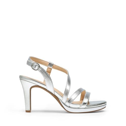 DREAM PAIRS Women's Platform Strappy Heeled Sandals,Silver,8 — view 3