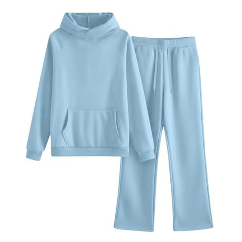 Tracksuit Womens Full Set Oversized 2 Piece Outfits Long Sleeve Hoodie and Sweatpants Women Lounge Wear Sets Fashion Sweatsuits Wide Leg Jogger Loose Loungewear Gym Fitness Activewear Set Sky Blue L — view 4