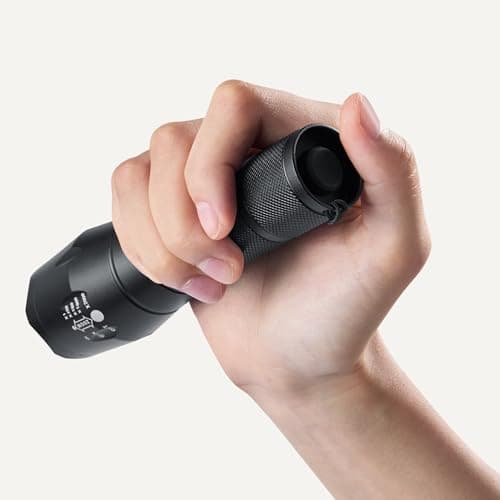 Amazon Basics Handheld LED Flashlight with 5 Light Modes - 200 Lumen Zoomable Handheld Torch - Water Resistant Aluminum Flashlight with Lanyard - Batteries Included - Black — view 3